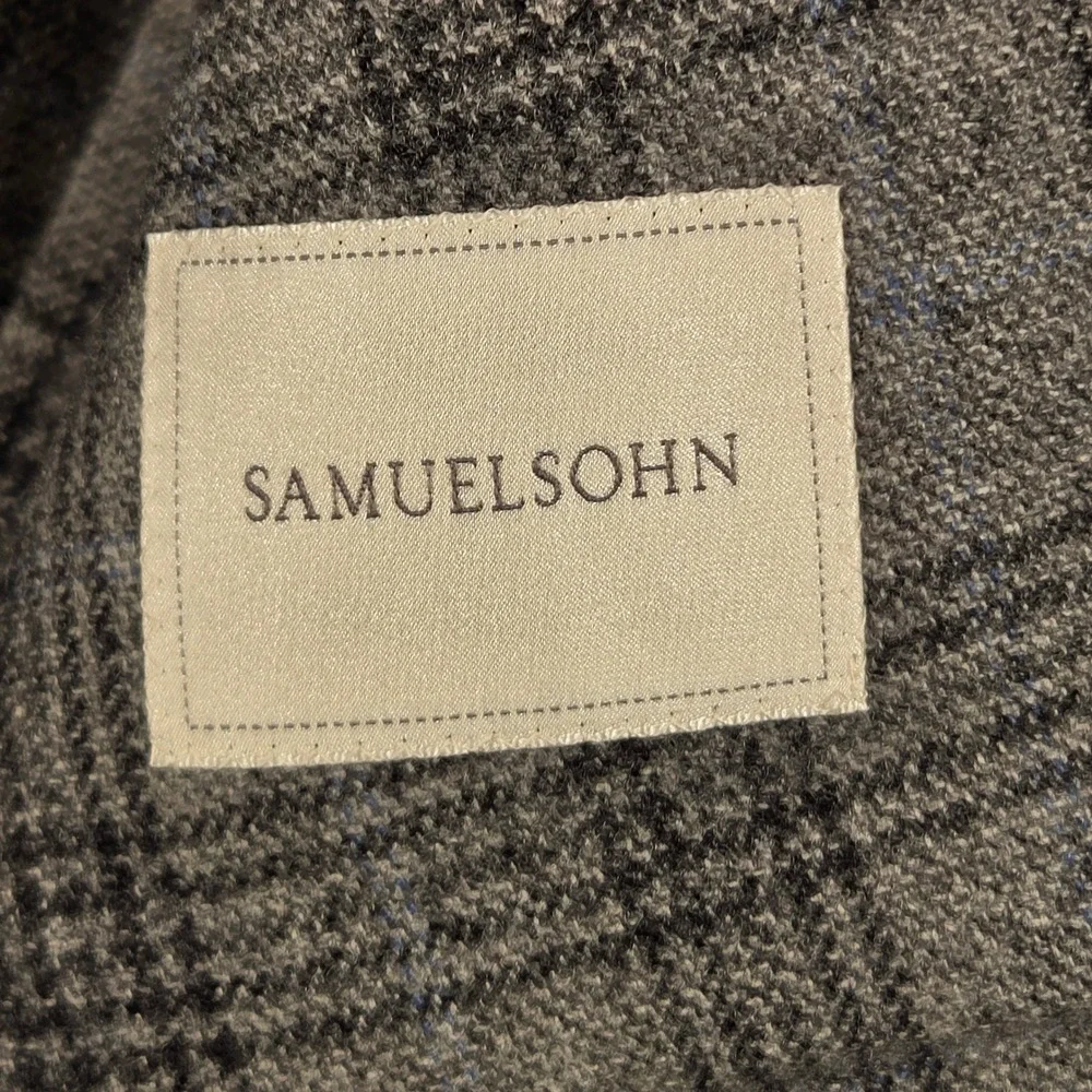 Samuelsohn Blazer E. Thomas Wool Cashmere Plaid Sport Coat Grey 48 Long NWOT